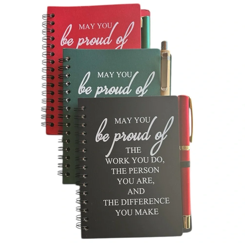 New Set Of 3 Mini Spiral Bound Inspirational Notebook With Pen